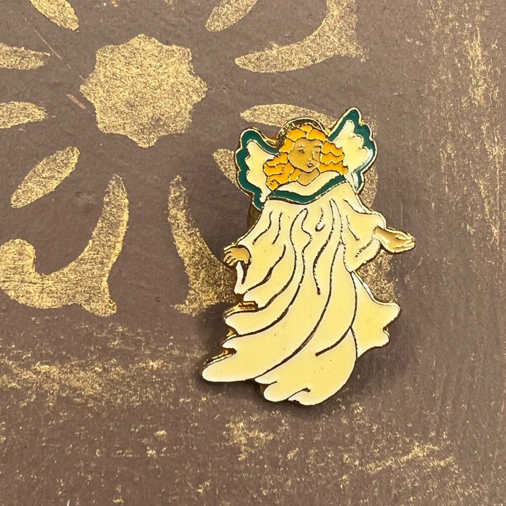 vintage Bob Siemon : enamel guardian Angel lapel pin